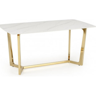 Stół glamour na złotej podstawie Clemente 160x90cm biały marmur Halmar