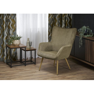 Fotel tapicerowany uszak Amaro oliwkowy / drewno Halmar