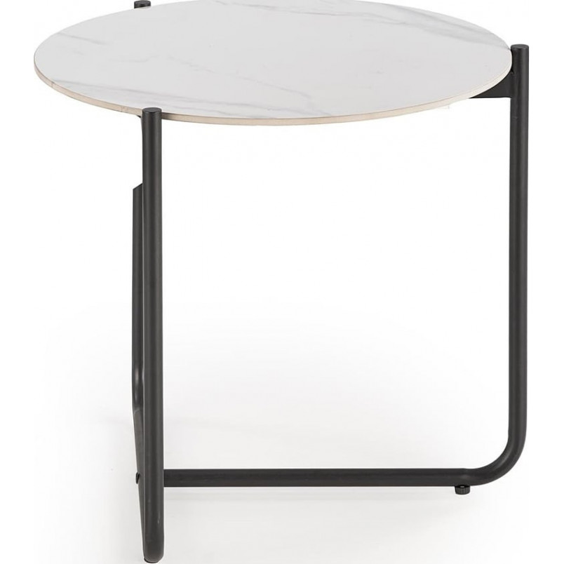 Stolik boczny okrągły Acuna 50cm biały marmur / czarny Halmar