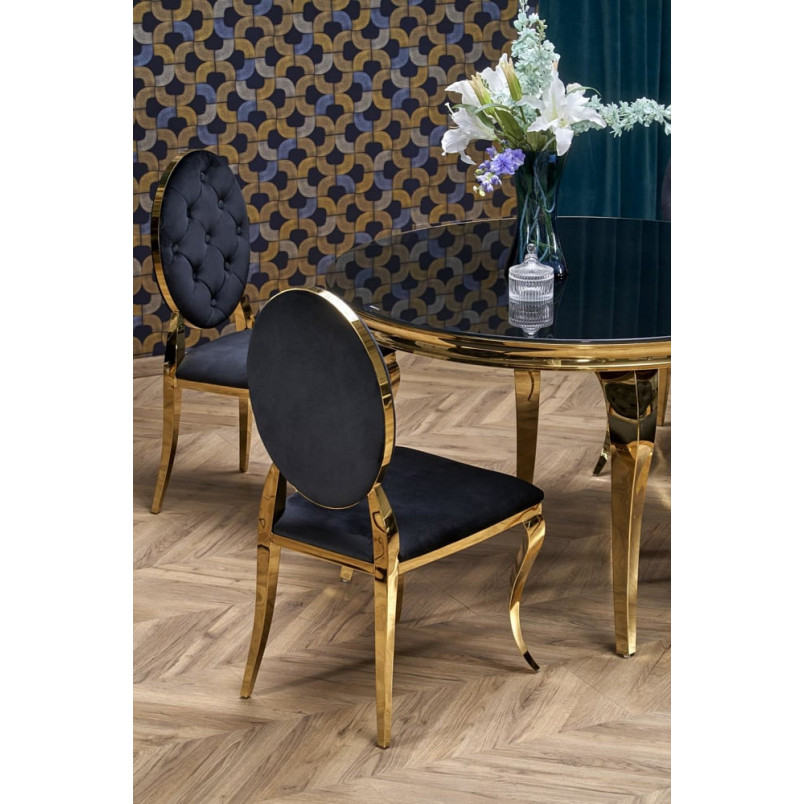 Stół szklany okrągły Reginald 120cm czarny / złoty Halmar