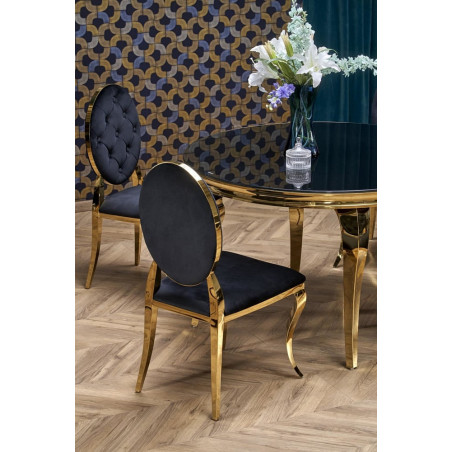 Stół szklany okrągły Reginald 120cm czarny / złoty Halmar