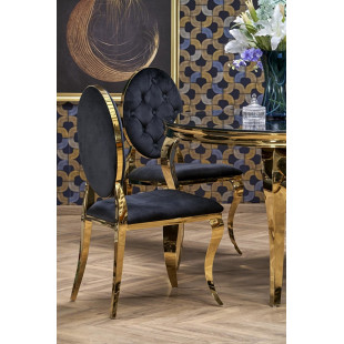Stół szklany okrągły Reginald 120cm czarny / złoty Halmar