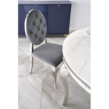 Stół szklany okrągły Reginald 120cm biały marmur / srebrny Halmar