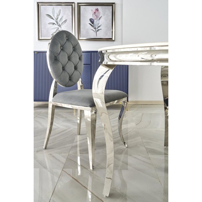 Stół szklany okrągły Reginald 120cm biały marmur / srebrny Halmar