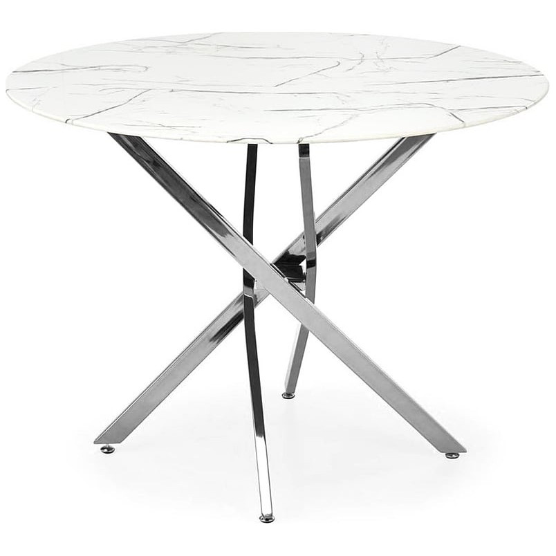 Stół szklany glamour Raymond 100cm biały marmur / srebrny Halmar