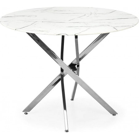 Stół szklany glamour Raymond 100cm biały marmur / srebrny Halmar