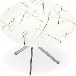 Stół szklany glamour Raymond 100cm biały marmur / srebrny Halmar