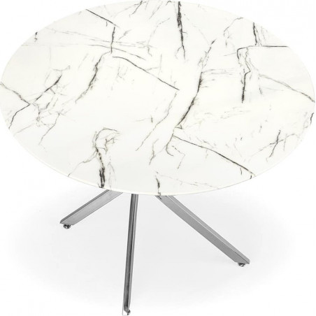 Stół szklany glamour Raymond 100cm biały marmur / srebrny Halmar