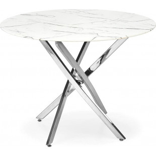 Stół szklany glamour Raymond 100cm biały marmur / srebrny Halmar