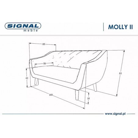 Sofa welurowa 2 osobowa Molly Velvet 160cm szary / wenge Signal