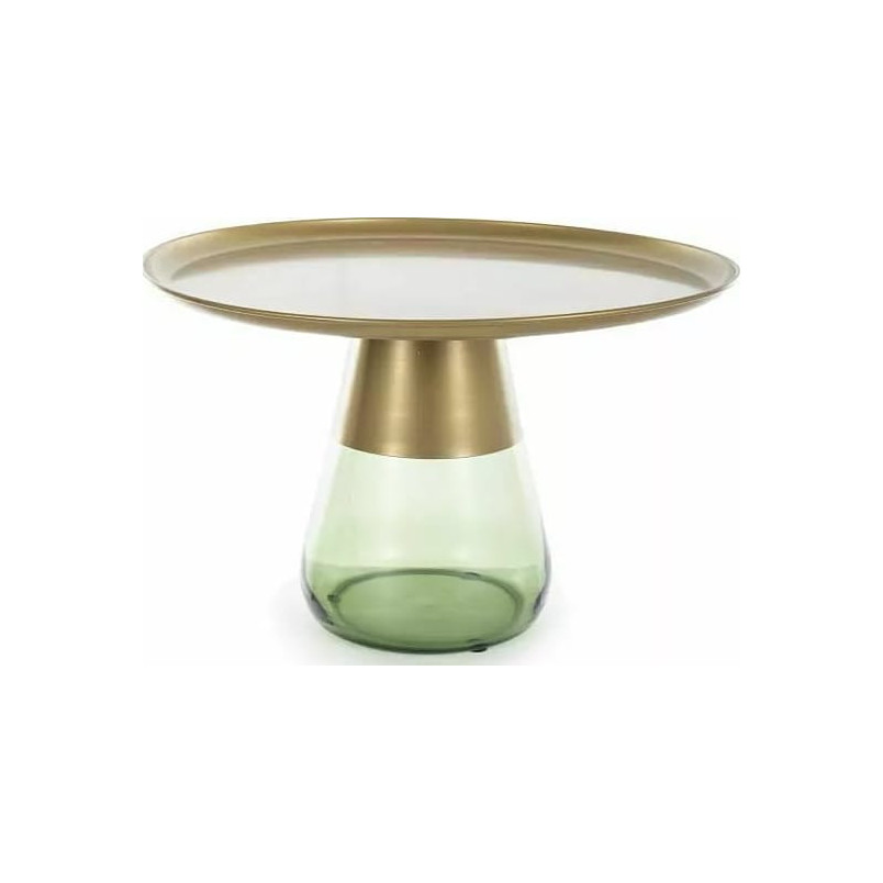 Stolik kawowy taca na szklanej podstawie Tiffany 70cm złoty mat / zielony Signal