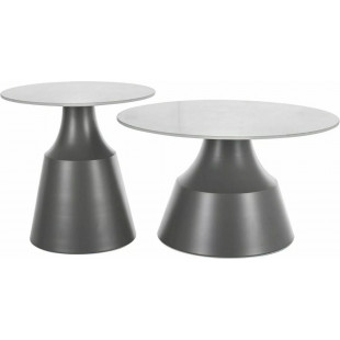 Zestaw stolików okrągłych Itaka biała ceramika / szary mat Signal
