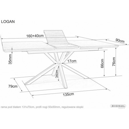 Stół rozkładany ceramiczny Logan 160-200x90cm biały efekt marmuru / czarny mat Signal