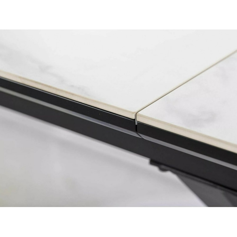 Stół rozkładany ceramiczny Logan 160-200x90cm biały efekt marmuru / czarny mat Signal