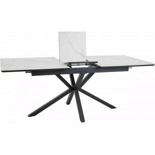 Stół rozkładany ceramiczny Logan 160-200x90cm biały efekt marmuru / czarny mat Signal