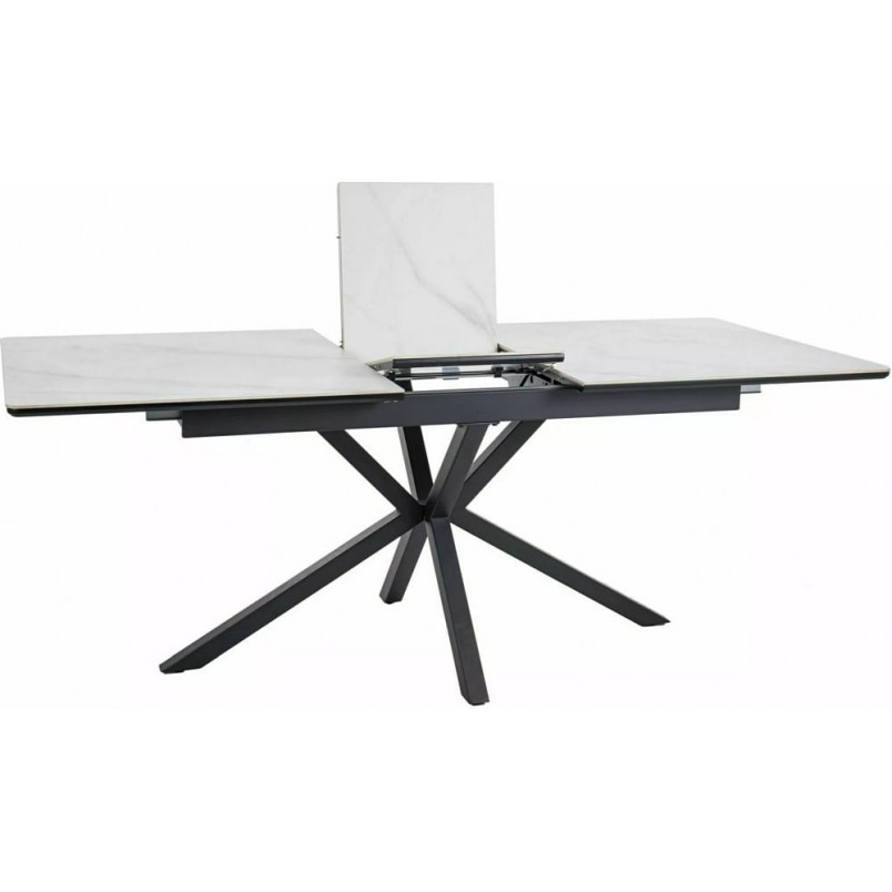 Stół rozkładany ceramiczny Logan 160-200x90cm biały efekt marmuru / czarny mat Signal