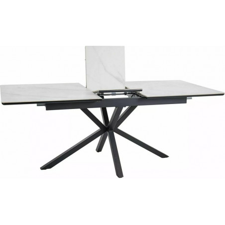 Stół rozkładany ceramiczny Logan 160-200x90cm biały efekt marmuru / czarny mat Signal
