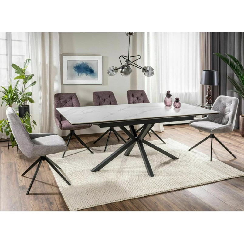 Stół rozkładany ceramiczny Logan 160-200x90cm biały efekt marmuru / czarny mat Signal