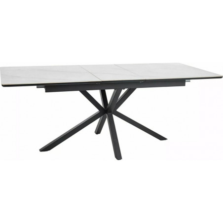 Stół rozkładany ceramiczny Logan 160-200x90cm biały efekt marmuru / czarny mat Signal