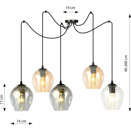 Lampa wisząca szklana "pająk" Level V czarny/multikolor marki Emibig