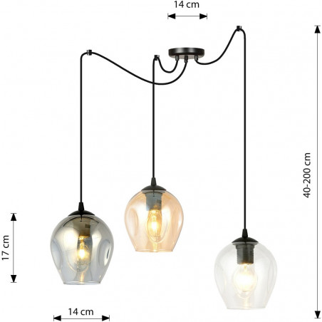 Lampa wisząca szklana potrójna "pająk" Level III czarny/multikolor marki Emibig