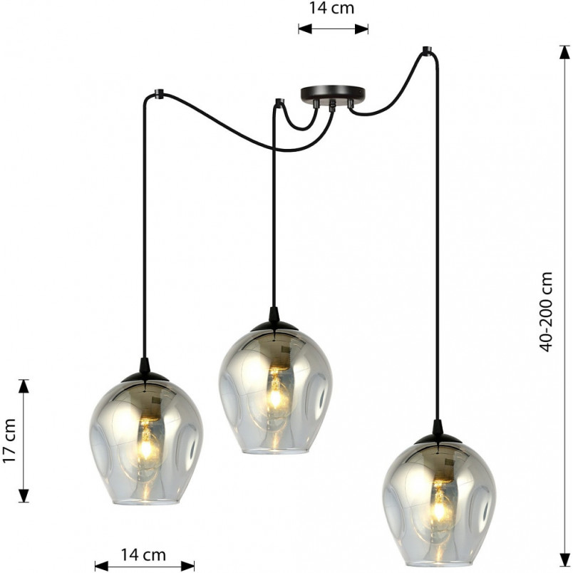 Lampa wisząca szklana potrójna "pająk" Level III czarno-grafitowa marki Emibig