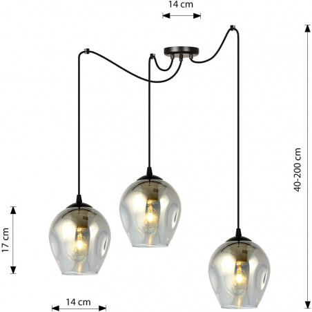 Lampa wisząca szklana potrójna "pająk" Level III czarno-grafitowa marki Emibig