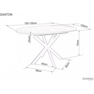Stół okrągły rozkładany Gaston 100cm biały efekt marmuru / czarny mat Signal
