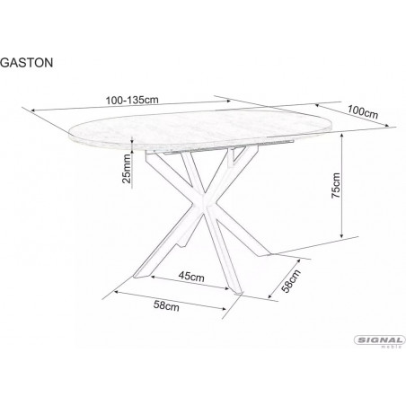 Stół okrągły rozkładany Gaston 100cm biały efekt marmuru / czarny mat Signal