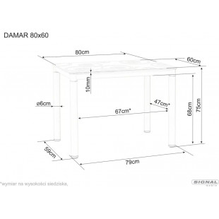 Stół prostokąty Damar 100x60cm biały efekt marmuru / czarny mat Signal