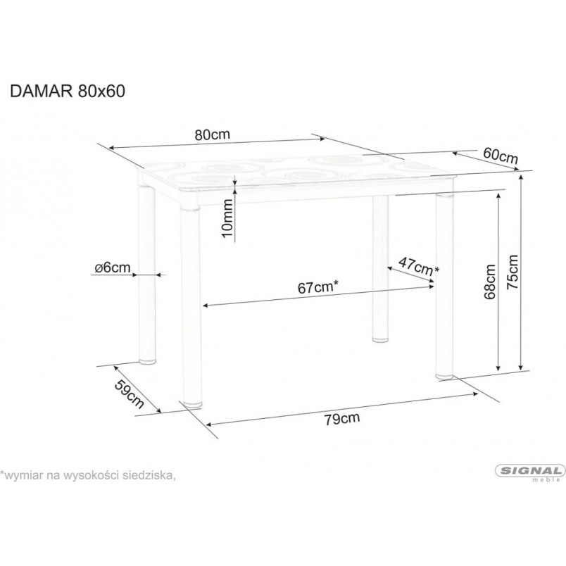 Stół prostokąty Damar 100x60cm biały efekt marmuru / czarny mat Signal