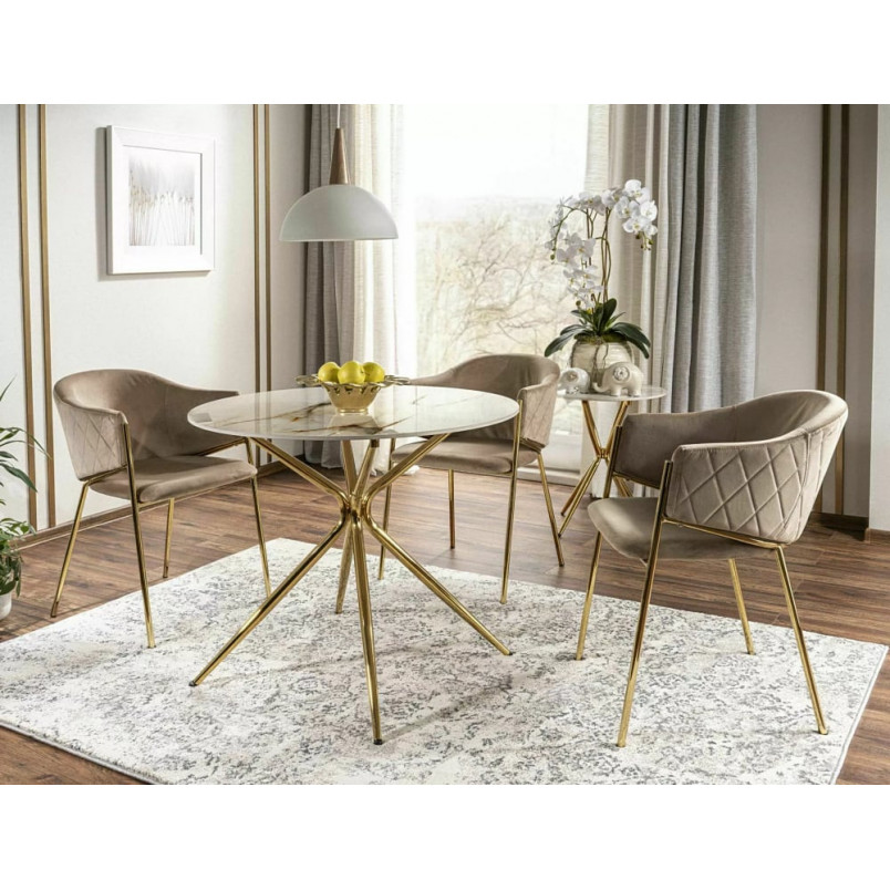 Stół ceramiczny glamour na złotych nogach Azalia 90cm biały Signal