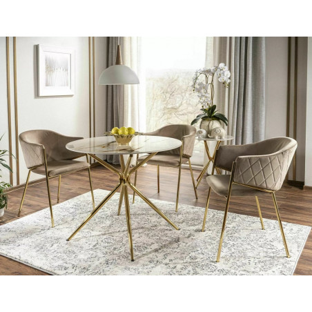 Stół ceramiczny glamour na złotych nogach Azalia 90cm biały Signal