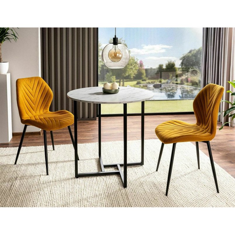 Stół okrągły Alto 80cm biały efekt marmur / czarny Signal