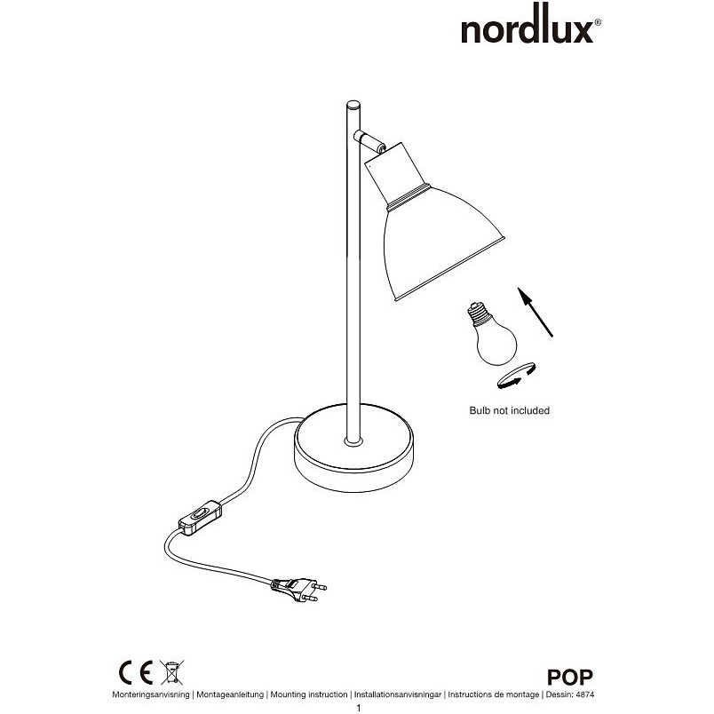 Lampa biurkowa loft Pop Rough Szara marki Nordlux