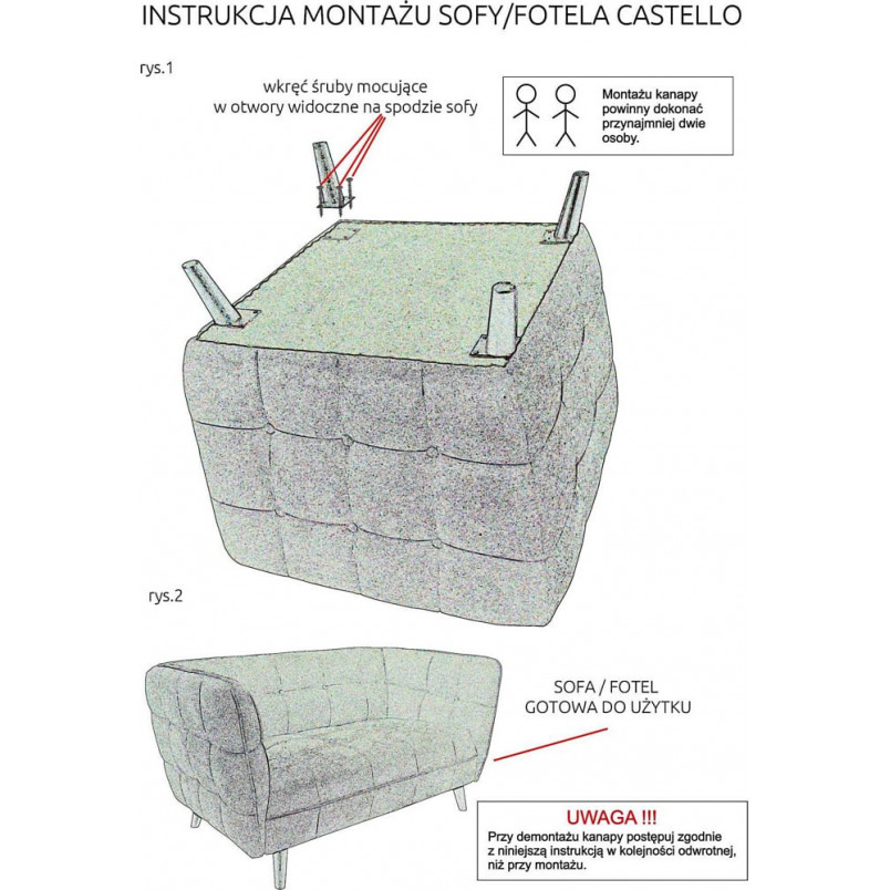 Sofa 2 osobowa tapicerowana Castello 145cm szary / wenge Signal