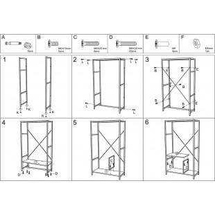 Regał loft na nóżkach Net 75x35x132cm czarny Signal