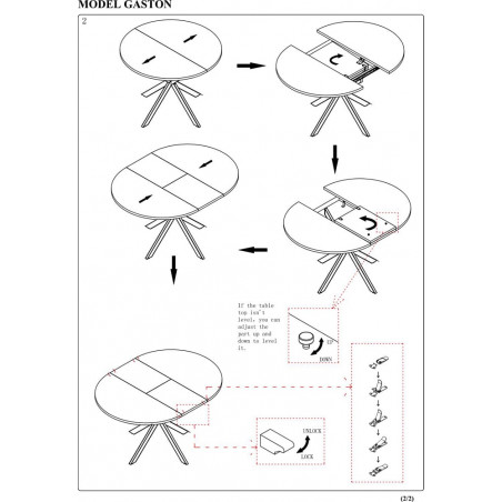 Stół okrągły rozkładany Gaston 100cm biały efekt marmuru / czarny mat Signal
