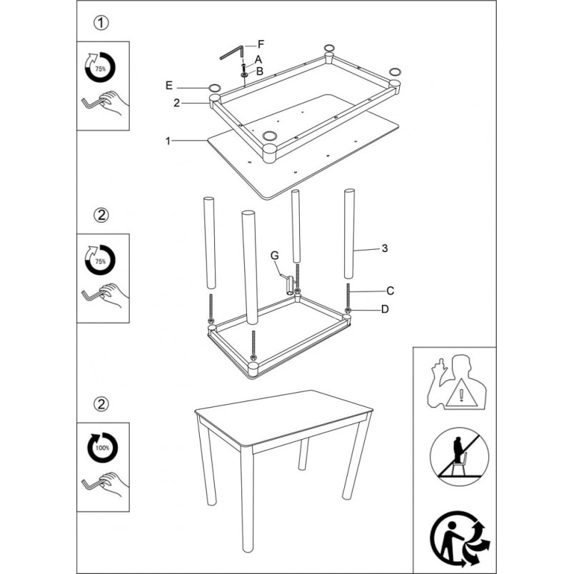 Stół prostokąty Damar 100x60cm biały efekt marmuru / czarny mat Signal