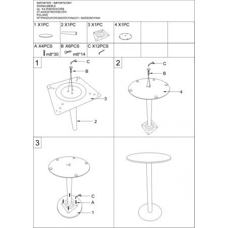 Stół barowy ceramiczny BT007 60cm H105cm czarny Signal
