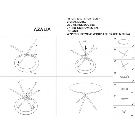 Stół ceramiczny glamour na złotych nogach Azalia 90cm biały Signal