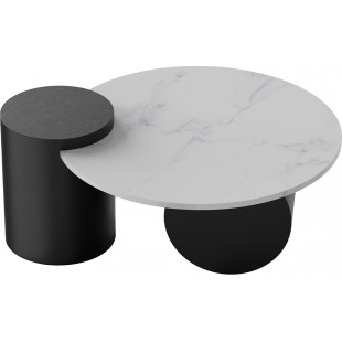 Stolik ceramiczny na fornirowanej podstawie Rullo 90cm biały marmur / czarny OL Home