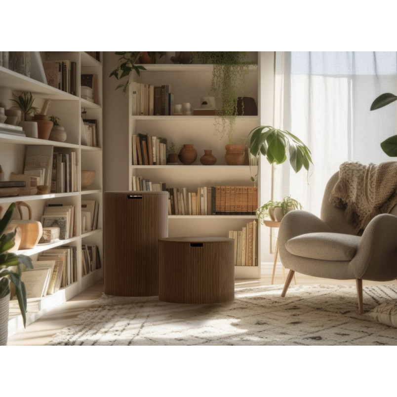 Stolik boczny ryflowany ze schowkiem Juno 40cm orzech OL Home