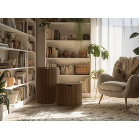 Stolik boczny ryflowany ze schowkiem Juno 40cm orzech OL Home