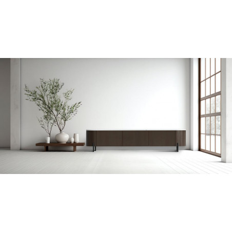 Szafka rtv na nóżkach z szufladami Nona 204x44cm marrone / bianco OL Home