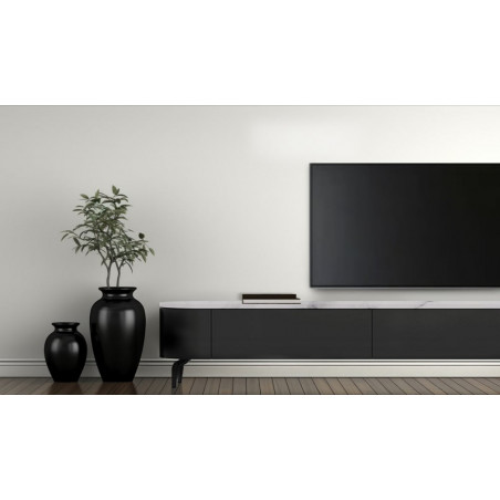Szafka rtv owalna na nóżkach Lua 200x40cm nero / bianco OL Home