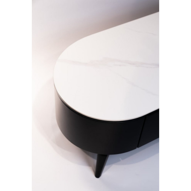 Szafka rtv owalna na nóżkach Lua 200x40cm nero / bianco OL Home