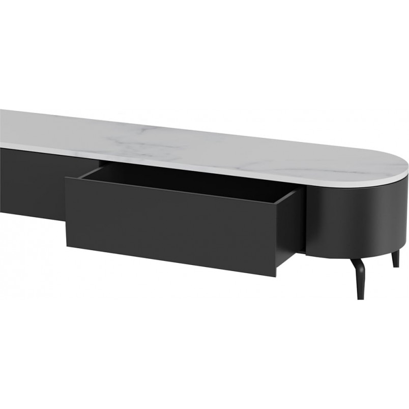 Szafka rtv owalna na nóżkach Lua 200x40cm nero / bianco OL Home