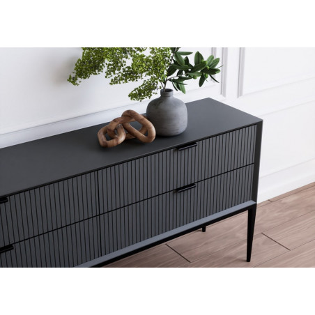 Komoda na nóżkach z ryflowanymi szufladami Izyda 180x40cm grafitowa OL Home
