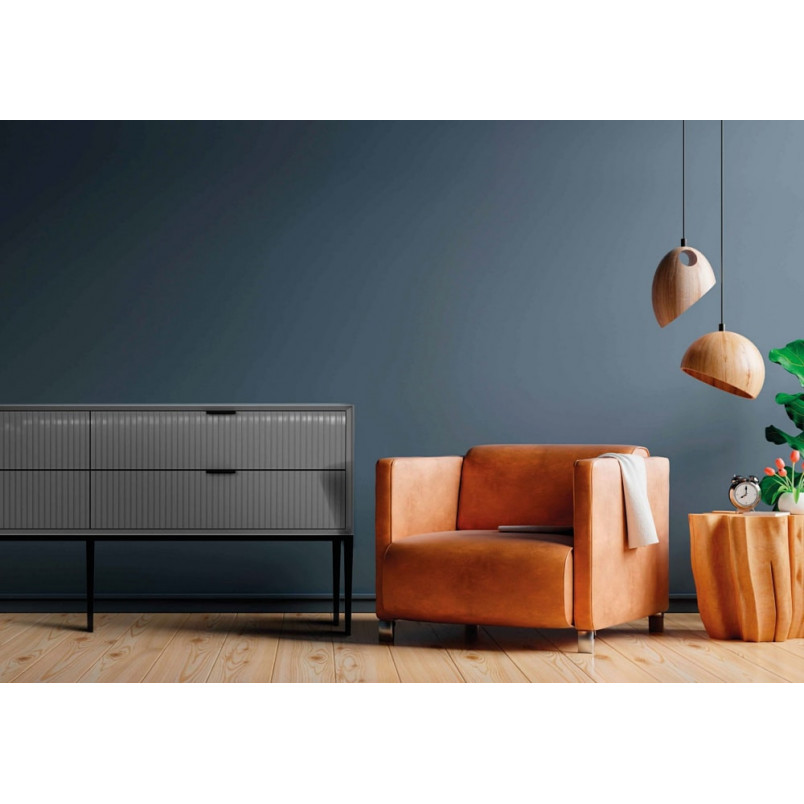 Komoda na nóżkach z ryflowanymi szufladami Izyda 180x40cm grafitowa OL Home